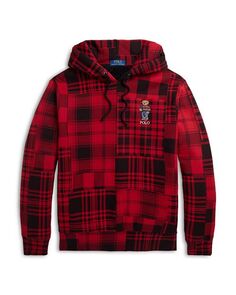 Флисовая толстовка в клетку с вышивкой медведя-поло Polo Ralph Lauren, цвет Red