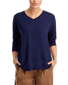 Топ свободного кроя с V-образным вырезом Eileen Fisher, цвет Blue