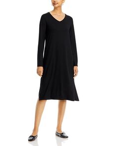 Прямое платье с V-образным вырезом Eileen Fisher, цвет Black