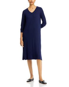 Прямое платье с V-образным вырезом Eileen Fisher, цвет Blue