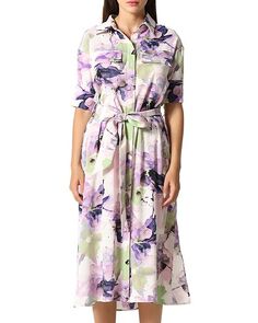 Платье-рубашка с поясом и цветочным принтом Gracia, цвет Purple