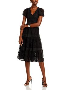 Кружевное платье-миди с короткими рукавами AQUA, цвет Black