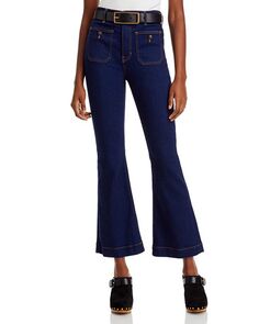 Расклешенные джинсы до щиколотки с высокой посадкой Carson в цвете Оксфорд Veronica Beard, цвет Blue