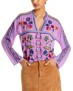 Блузка Vanessa с цветочной вышивкой Johnny Was, цвет Purple
