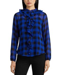 Блузка с оборками и завязками на шее Ralph Lauren, цвет Blue