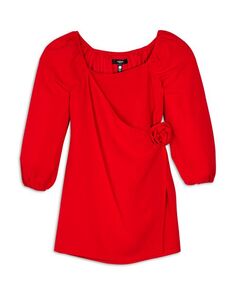 Платье с запахом и розочкой для девочек, для больших детей AQUA, цвет Red