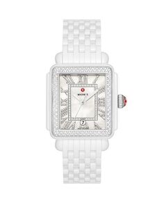 Часы Deco Madison из белой керамики с бриллиантами, 33 x 35 мм MICHELE, цвет White