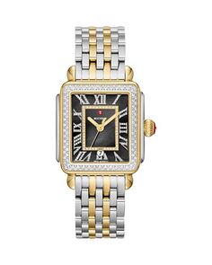 Часы Deco Madison с двухцветным покрытием из 18-каратного золота и бриллиантами, 33 x 35 мм MICHELE, цвет Black