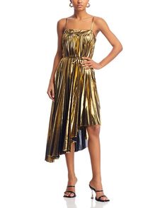 Асимметричное платье Irene со складками и эффектом металлик MILLY, цвет Gold