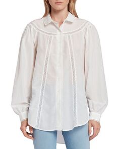 Блузка с пышными рукавами и кружевной отделкой 7 For All Mankind, цвет White