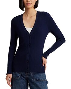 Кардиган в рубчик с V-образным вырезом Ralph Lauren, цвет Blue