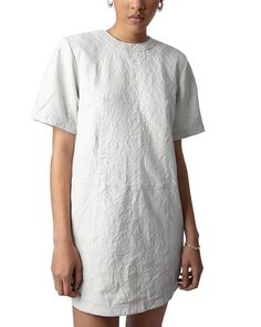Платье-футболка из фактурной кожи Riddy Cuir Froisse Zadig &amp; Voltaire, цвет White