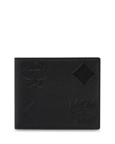 Маленький кожаный кошелек Aren Maxi с тиснением монограммы MCM, цвет Black