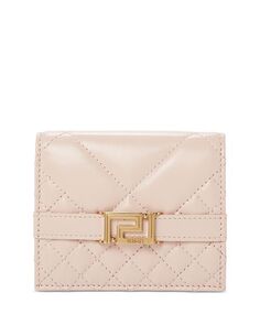 Стеганый кожаный кошелек двойного сложения Greca Goddess Versace, цвет Pink