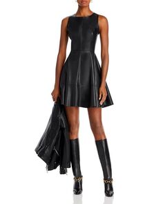 Мини-платье с расклешенным кроем из искусственной кожи AQUA, цвет Black