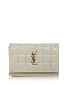 Стеганый кожаный кошелек-конверт Saint Laurent, цвет Ivory/Cream