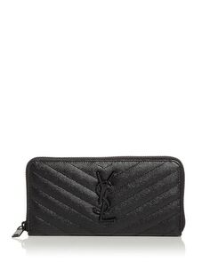 Стеганый кожаный кошелек Continental на молнии с монограммой Saint Laurent, цвет Black