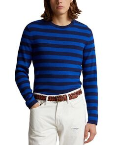 Хлопок и усилитель; Кашемировый свитер с круглым вырезом стандартной посадки в рубчатую полоску Polo Ralph Lauren, цвет Blue
