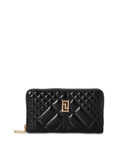 Стеганый кошелек из лакированной кожи Greca Goddess Continental Versace, цвет Black