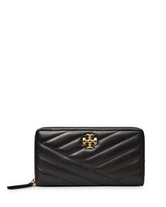 Кожаный континентальный кошелек Kira с шевронной молнией Tory Burch, цвет Black