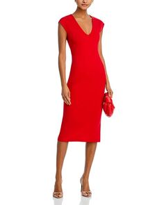 Платье миди с V-образным вырезом и короткими рукавами из понте AQUA, цвет Red