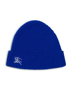 Кашемировая шапка в рубчик с вышитым логотипом Burberry, цвет Blue