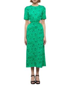 Платье миди с вырезами и графическим принтом «Маки» The Kooples, цвет Green