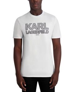 Хлопковая клетчатая футболка с логотипом Karl и графическим рисунком KARL LAGERFELD PARIS, цвет White