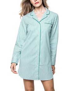 Хлопковая ночная рубашка с тикингом Petite Plume, цвет Green