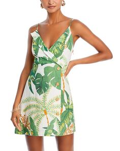 Льняное мини-платье с тропическим лесом FARM Rio, цвет Green