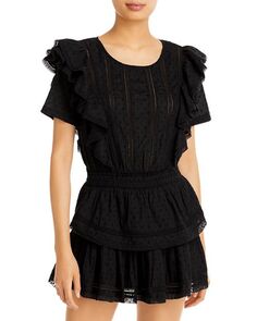 Мини-платье Natasha с короткими рукавами и люверсами LoveShackFancy, цвет Black