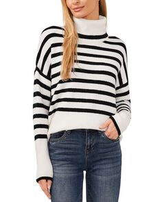 Полосатый свитер с высоким воротником CeCe, цвет White