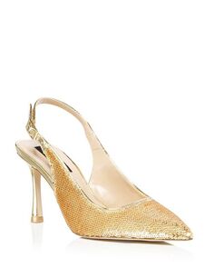 Женские туфли-лодочки на высоком каблуке с открытой пяткой и острым носком Simi, украшенные пайетками AQUA, цвет Gold
