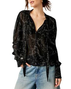 Топ с принтом и завязками на шее Stars Align Free People, цвет Black