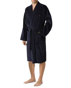 Мужское кимоно из хлопкового велюрового халата Polo Ralph Lauren, цвет Blue