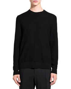 Вязаный свитер с длинными рукавами и круглым вырезом с узором «елочка» Theory, цвет Black