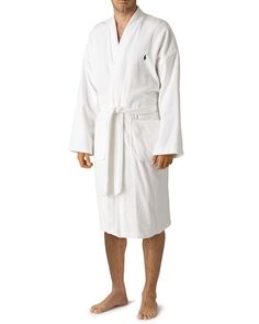 Мужское кимоно из хлопкового велюрового халата Polo Ralph Lauren, цвет White