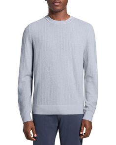 Вязаный свитер с длинными рукавами и круглым вырезом с узором «елочка» Theory, цвет Blue
