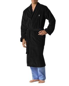 Мужское кимоно из хлопкового велюрового халата Polo Ralph Lauren, цвет Black
