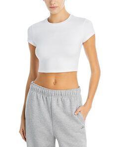 Укороченная футболка Finesse с короткими рукавами Alo Yoga, цвет White