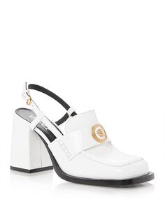 Женские лоферы на высоком каблуке с квадратным носком Versace, цвет White