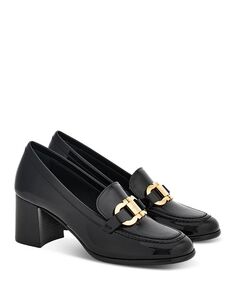 Женские лоферы из лакированной кожи Marlena Gancini на блочном каблуке Ferragamo, цвет Black