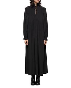 Шелковое платье-миди в крестьянском стиле The Kooples, цвет Black
