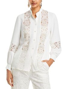 Блуза с кружевной отделкой из крепдешина Misook, цвет White