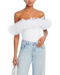 Тюлевое боди Big Love с открытыми плечами Free People, цвет White