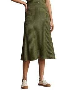 Шерстяная юбка трапециевидной формы в рубчик Lauren Ralph Lauren, цвет Green
