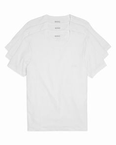 Классические хлопковые футболки с круглым вырезом и вышитым логотипом, упаковка из 3 шт. BOSS, цвет White