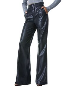Широкие брюки с высокой талией Dylan Alice and Olivia, цвет Black Vegan Leather