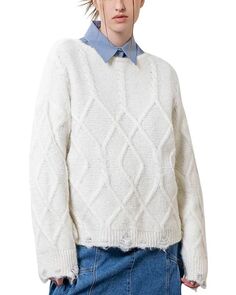 Разрушенный вязаный свитер Moon River, цвет Ivory/Cream