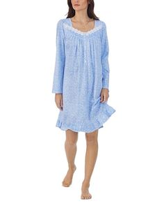 Хлопковая короткая ночная рубашка с длинными рукавами Eileen West, цвет Blue
